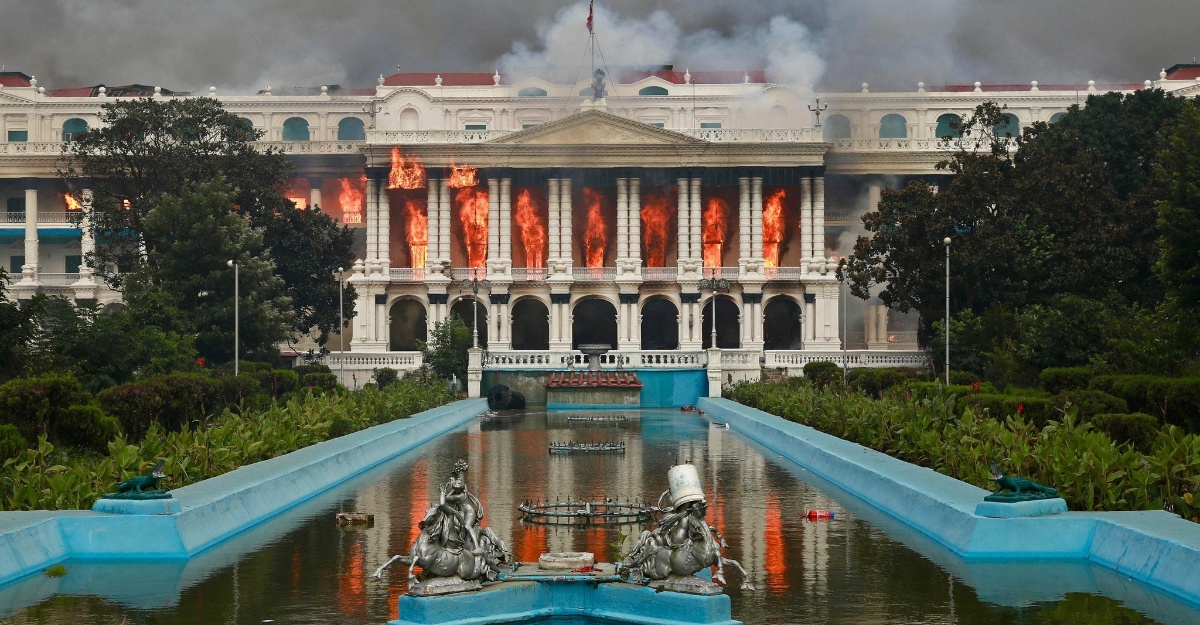 Nepal parliamentary building was burned after the resignation of General PM