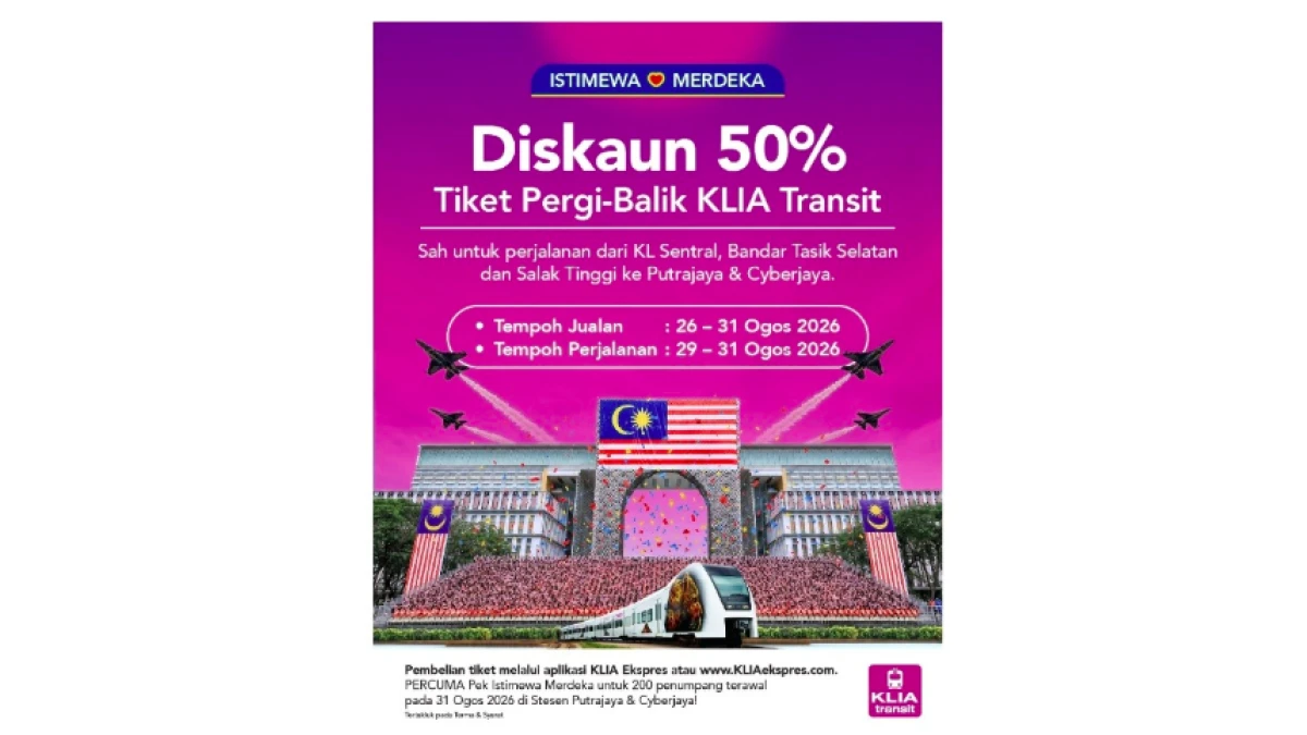 Hari Kebangsaan: ERL Tawar Diskaun 50 Peratus Tambang KLIA Transit Ke Putrajaya